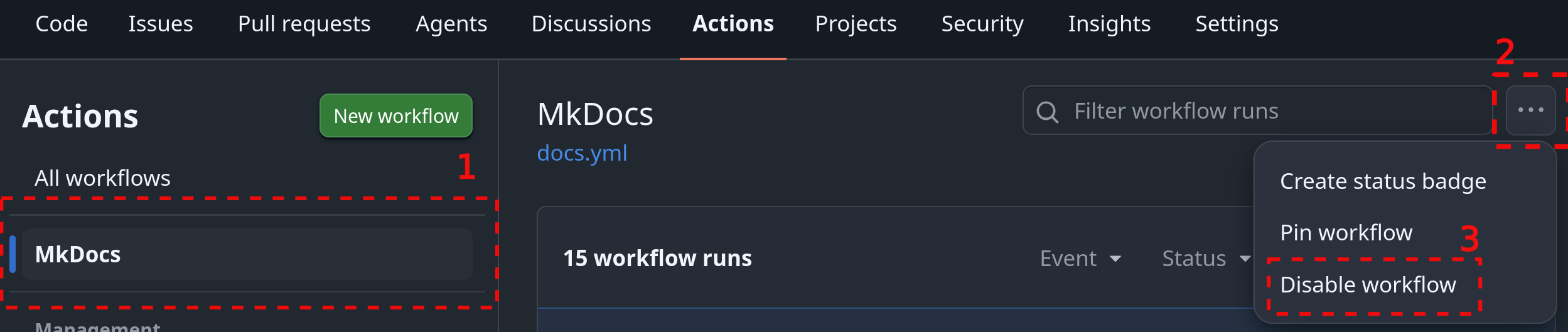 disable workflow screenshot